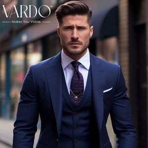 Navy Blue Three-Piece Suit for Men |  Formal Event Attire  for Every Occasion- Tailored Fit, The Rising Sun store, Vardo