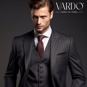 Elegant Dark Grey Stripe Three Piece Suit for Men - Classic Formal Attire- Tailored Suit - The Rising Sun store, Vardo
