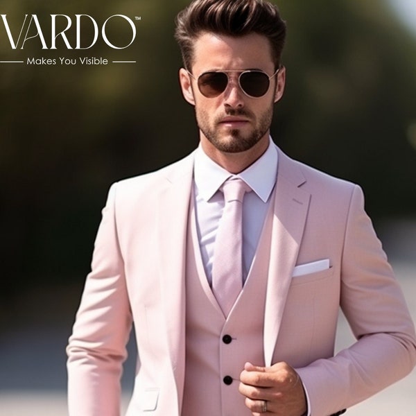 Stylish Men's Light Pink Three Piece Suit - Perfect for Weddings and Special Occasions - Tailored Suit - The Rising Sun store, Vardo