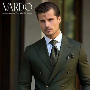 Olive green double breasted suit hot sale