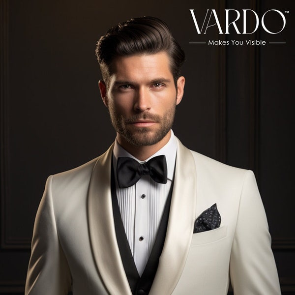 Elegant Style Ivory Tuxedo Suit for Men –Tailored Suit-The Rising Sun store, Vardo