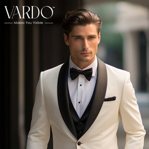 Classic Ivory Tuxedo Suit for Men - Timeless Elegance-Tailored Suit - The Rising Sun store, Vardo