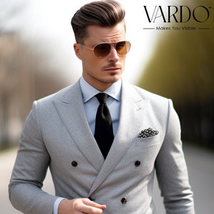 Light Grey Double Breasted Suit for Men - Premium Formal Attire- Tailored Suit - The Rising Sun store, Vardo