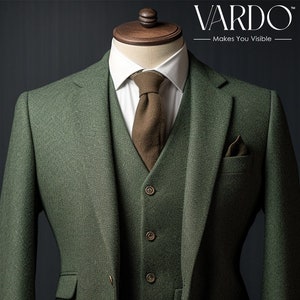 Premium Green Tweed Three Piece Suit for Men- Tailored Suit - The Rising Sun store, Vardo