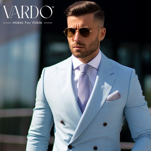 Stylish Men's Sky Blue Double Breasted Suit -Tailored Fit, The Rising Sun store, Vardo