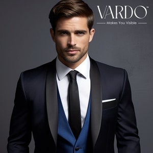 Premium Dark Blue Three Piece Tuxedo Suit for Men - Classic Wedding & Formal Attire Men-Tailored Fit, The Rising Sun store, Vardo