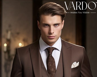 Men’s Coffee Brown 3 Piece Suit – Slim Fit Wedding and Business Formal Wear