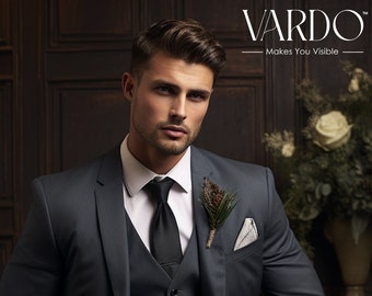 Elite Dark Grey Three Piece Suit for Men - Elegant Formal Attire for Every Occasion- Tailored Fit, The Rising Sun store, Vardo