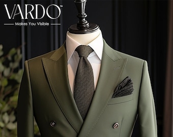 Premium Olive Green Double Breasted Suit for Men   - Tailored Fit, The Rising Sun store, Vardo