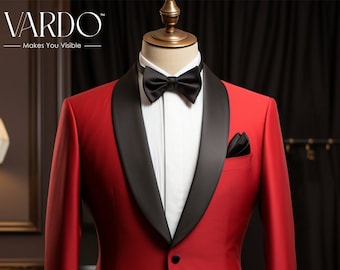 Stylish Crimson Charm: Men's Classic Red Tuxedo Suit for Unforgettable Elegance - Tailored Suit- The Rising Sun store, Vardo