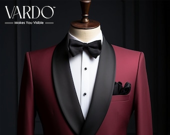 Burgundy Double Breasted Tuxedo - Elegant Men's Formalwear for Timeless Style -  Tailored Suit- The Rising Sun store, Vardo