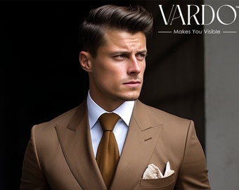 Men’s Light Brown Double-Breasted Suit for Weddings & Formal Events