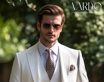Men’s White 3 Piece Suit – Modern Slim Fit Wedding and Formal Wear