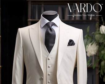 Timeless Elegance Ivory Three Piece Suit for Men - Tailored Suit-The Rising Sun store, Vardo