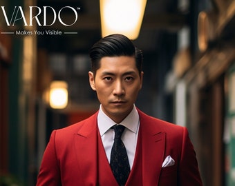 Men’s Red 3-Piece Suit for Weddings & Evening Celebrations