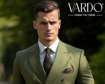Double breasted khaki suit hot sale