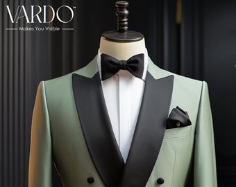 Stylish Sage Green Double Breasted Tuxedo for Men - Elegant Formalwear for a Stylish Statement - Tailored Suit- The Rising Sun store, Vardo