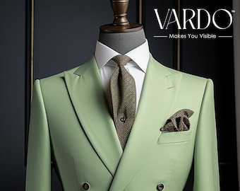 Men’s Honey Dew Green Double-Breasted Suit – Modern Tailored Fit