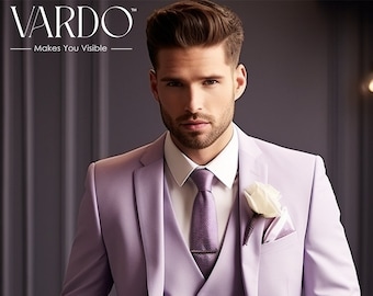 Stylish Men's Light Purple Three-Piece Suit- Premium Quality Wedding or Formal Attire-Tailored Fit-The Rising Sun store, Vardo