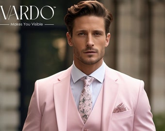 Elegant Light Pink Three Piece Suit for Men - Stylish Wedding Attire - Tailored Suit - The Rising Sun store, Vardo