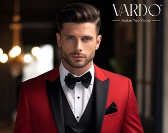 Gepflegt: Klassischer Roter Smoking-Anzug für Herren - Premium-Qualitäts-Abendgarderobe - Maßanzug- The Rising Sun Store, Vardo