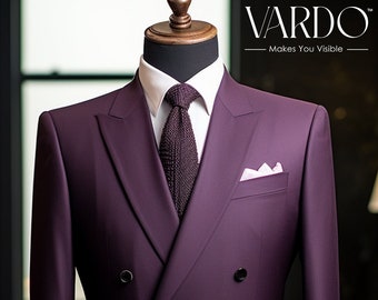 Royal Elegance: Men's Purple Double Breasted Suit for Timeless Style -Tailored Suit-The Rising Sun store, Vardo