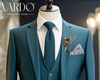 Elegant Peacock Blue Three Piece Suit for Men Formal Event Attire for Every Occasion Tailored Fit the Rising Sun Store Vardo Etsy