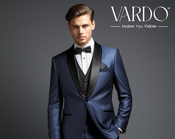 Eleganter Herren-Dreiteiler in Dunkelblau - Klassische Hochzeits- & Feierliche Kleidung Herren-Tailored Fit, The Rising Sun Store, Vardo