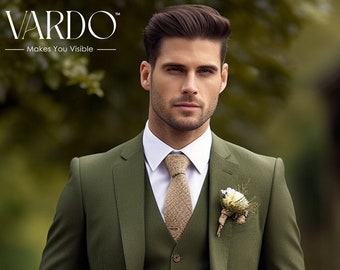 Men's Khaki Green Three Piece Suit - Stylish Formal Attire for Any Occasion -  Tailored Suit - The Rising Sun store, Vardo