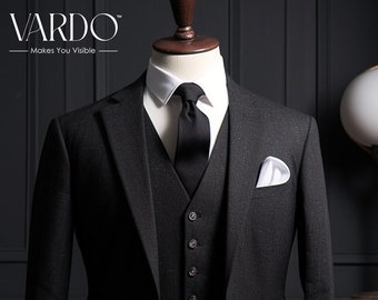 Men’s Black Linen 3-Piece Suit – Classic Formal Outfit