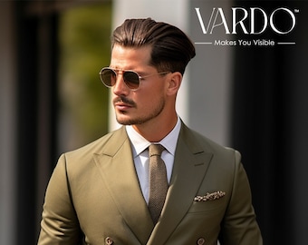 Elegant Olive Green Double Breasted Suit for Men -Tailored Fit, The Rising Sun store, Vardo