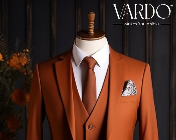 Elegant Rust Color Three Piece Suit for Men formal Wedding Attire ...