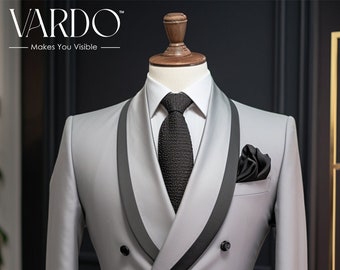 Light Grey Double Breasted Suit for Men - Tailored Suit - The Rising Sun store, Vardo