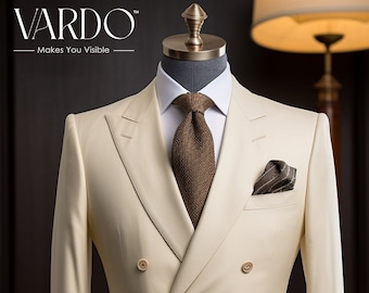 Men’s Cream Double-Breasted Suit – Modern Classic Tailoring