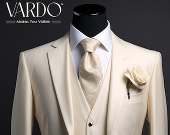 Elegant Ivory Three Piece Suit for Men –Tailored Suit-The Rising Sun store, Vardo