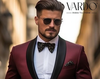 Men’s Burgundy Two Piece Tuxedo Suit – Slim Fit Wedding & Business Attire