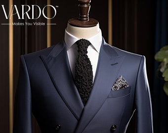Men’s Dark Blue Double-Breasted Suit – Modern Tailored Elegance