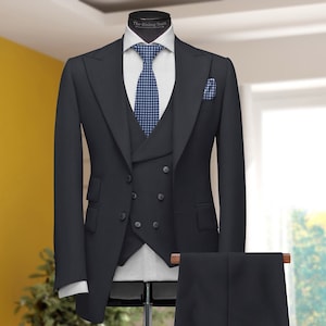 Men Suits, Suits For men Dark Blue three piece Wedding Suit, Formal Fashion Slim Fit Suit,3 piece groom wear,