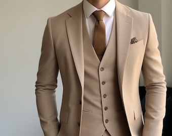 Light Brown 3-Piece Men's Suit - Tailored Modern Elegance for Business & Events, The Rising Sun Store, Vardo