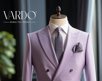 【VINTAGE】 double breasted setup purple Wedding Men's Purple Suits 2 Pieces Slim Fit Double Breasted
