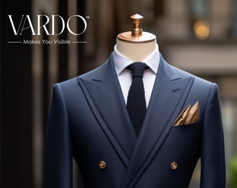 Men's Navy Blue Double-Breasted Suit - Modern Fit Elegance - Essential Business and Event Attire, The Rising sun Store, Vardo