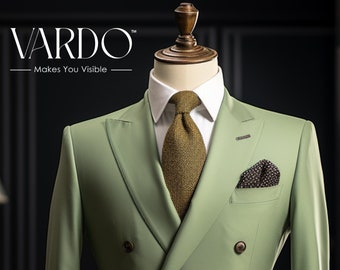 Sage Green Men&#39;s Double-Breasted Suit - Sophisticated Modern Tailoring - Standout Formal Wear, The Rising Sun Store, Vardo
