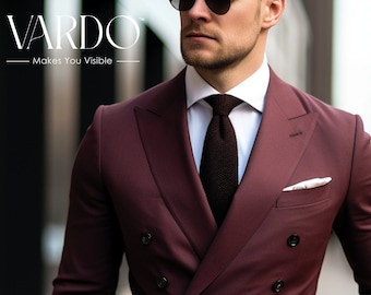 たぬき 希少 Men's Luxe Burgundy Double-breasted Suit - Dapper スーツ