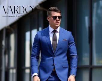 Blue two piece tuxedo wedding suits for men - bespoke wedding suit - formal fashion suit- groomsmen suits