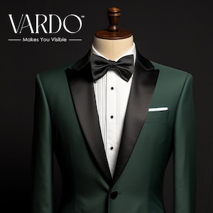 Men&#39;s Dark Green Tuxedo Suit - 2-Piece Elegance with Black Satin Lapels - Striking Evening Attire, The Rising Sun Store, Vardo