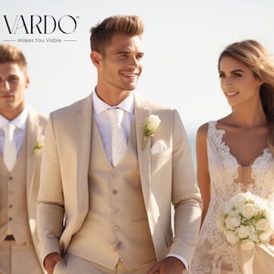 Men&#39;s Beige 3-Piece Suit - Tailored Sophistication for Modern Gentleman - Ideal Business & Event Attire, The Rising Sun store, Vardo