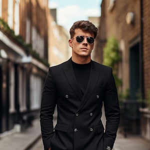 Black double breasted jacket best sale