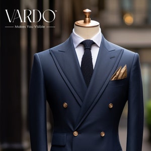 Men's Navy Blue Double-Breasted Suit Modern Fit Elegance Essential Business and Event Attire, The Rising sun Store, Vardo image 1