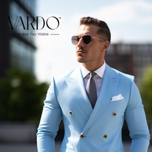 Sky Blue Double Breasted Suit for Men - Elegant Formal Wear-The Rising Sun store, Vardo