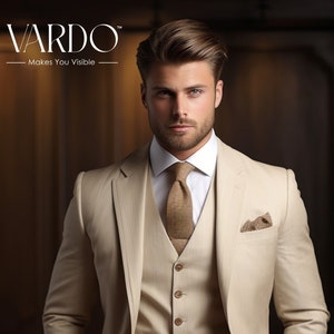 Beige three piece tuxedo wedding suits for men - bespoke wedding suit - formal fashion suit- prom wear